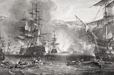 Het bombardement van Algiers, 27 augustus 1816, uit `Illustraties van Engelse en Schotse geschiedenis