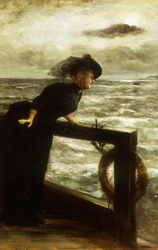 Dame in het Zwart bij de Zee