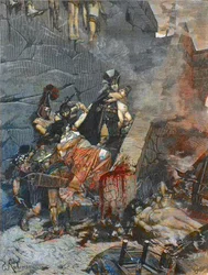 Andromache - Andromaque (Odysseus rukt Astyanax uit de armen van Andromache om hem van de muren van Troje te werpen) - Gravure naar het schilderij van George-Antoine Rochegrosse (1859-1938)