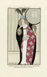 Ontwerp voor jurk gemaakt van Crêpe de Chine en Bontjas, uit Costumes Parisien, pub.1912