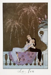 Het vuur, lithografie van Georges Barbier (1882-1932), uit Falbalas et Fanfreluches, Almanach des Modes Présentes, Passées et Futures