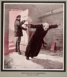 Executie van Monseigneur Budkiewicz door de OGPU, uit Histoire des Soviets, uitgegeven 1922