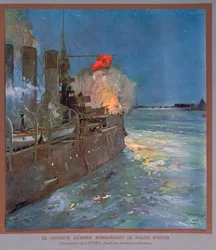 De kruiser Aurora bombardeert het Winterpaleis, c.1923-24