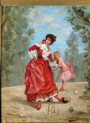 Croquetspel. Schilderij door Georges Jules Victor Clairin (1843 - 1919)