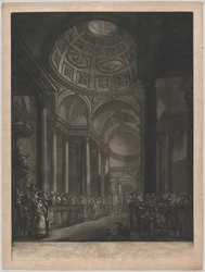 Een uitzicht van de binnenkant van St. Stephens Walbrook, gedaan naar de tekening in zijn Majesteit