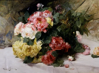 Het boeket rozen. Schilderij van Georges Jeannin (1841-1925) Privécollectie.