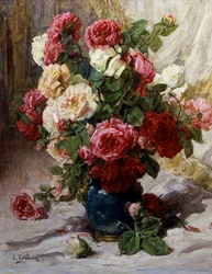 Stilleven van rozen in een vaas. Schilderij van Georges Jeannin (1841-1925 Frans) Privécollectie