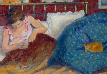 In bed of Vrouw met kat, schilderij van Georges Lemmen (1865-1916), 1900, Parijs, Musée d