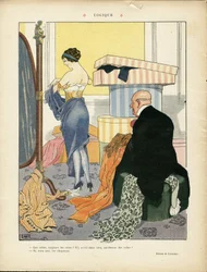 Illustratie van Georges Leonnec (1881-1940) in Le Lire, 06/07/12 - Logica - Mode, Hoed, Interne architectuur, Het leven van de rijken - Vrouwen