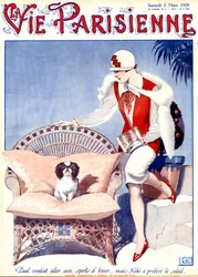 Paul wilde gaan skiën... maar Kiki geeft de voorkeur aan de zon - illustratie uit la Vie Parisienne