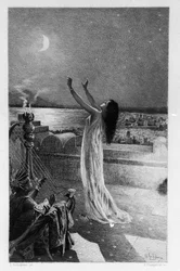 Salammbo, dochter van Hamilcar Barca, bidt Tanit, godin van de maan. Illustratie van Georges Antoine Rochegrosse voor de roman 