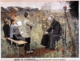 De catechismus (priester en kinderen in de tuin), Musee du Luxembourg - in Le petit Journal van 5 juni