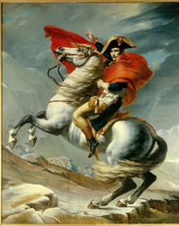 De Eerste Consul Napoleon Bonaparte die de Alpen oversteekt bij de pas van de Grote Sint-Bernard in mei 1800