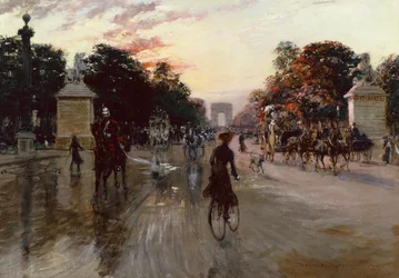 De Champs Elysees, Parijs (olieverf op doek)