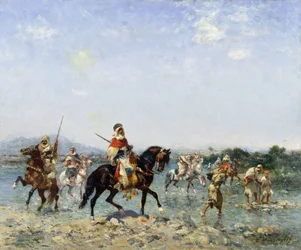 Arabische cavalerie steekt een stroom over