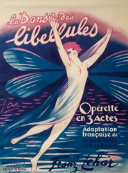 Poster voor Dans van libellen, operette, Franse bewerking door Roger Ferreol en Max Eddy, muziek door Franz Lehar, Max Eschig Publishing, Parijs