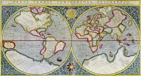 Wereldkaart van Mercator (1587) - in "Het Universum en de Mensheid" door H. Kraemer
