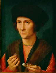 Een goudsmid, misschien Jacques Cnoop, schoonvader van Gerard David ... (olieverf op eikenhout)