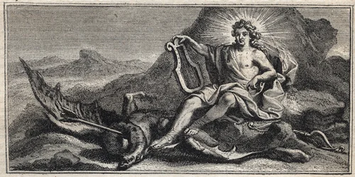 Apollo verslaat de Hydra (gravure door Gerard Edelinck naar Daniel Halle)