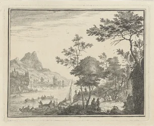 Rivierlandschap met landingsplaats