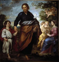 Sint-Jozef en Jezus, op de achtergrond de maagd