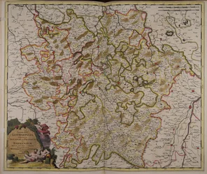 Generalis Lotharingia dispartita in ducatum ejus proprium et Barrensem quorum intra fines continentur episcopatus Metensis, Tullensis, Verdunensis