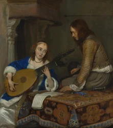 Een Vrouw die de Theorbo-Luit Speelt en een Edelman, c.1658
