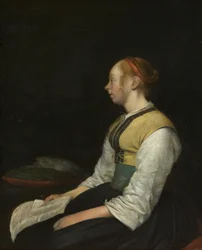 Zittend Meisje in Boerenkostuum