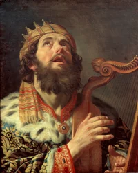 Nederlands: Harpspelende koning David Koning David speelt de harp