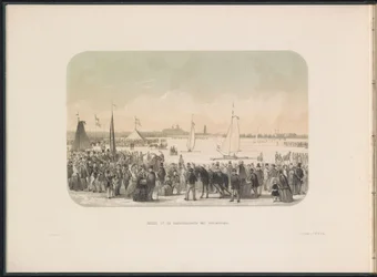 Wedstrijd voor ijszeiljachten op de Maas te Rotterdam, 1855