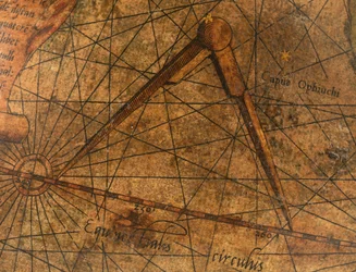Terrestrische Globe, detail van de Stille Oceaan met een groot paar passers