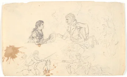 Kroonprins Frederik met de kroonprins (Chr. VIII) en schetsen van ruiters en figuren