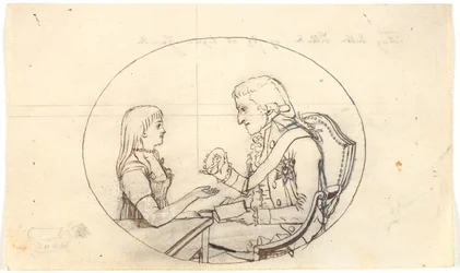 Erfprins Frederik met de erfprins (Chr. VIII) toont een portret van de overleden erfprinses Sofie Frederikke