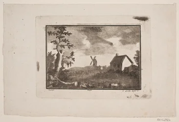 Landschap met huis en molen