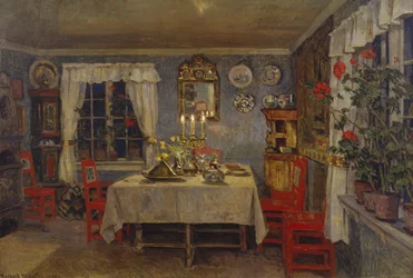 Interieur van de woonkamer van de kunstenaar