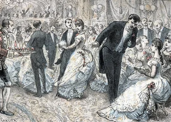 Societe et mondanites: het bal rond 1880 Gravure uit 