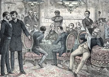 Maatschappij en sociaal leven: mannelijk gokclub gravure uit 