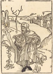 Gerson als Pelgrim met Stad op de Achtergrond