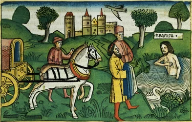2 Koningen 5:14 De reiniging van Naäman, uit de Neurenbergse Bijbel (Biblia Sacra Germanaica)
