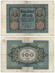 Een bankbiljet van honderd mark, 1920 (recto en verso)