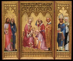 Aanbidding der Wijzen, St. Severus en St. Walburga, St. Jacobus en St. Philippus, ca. 1410