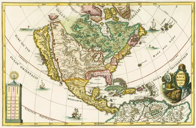 America borealis. Kaart van Noord-Amerika met Californië als eiland, uit Heinrich Scherer