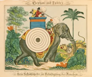 Een olifant en panter met doelen, uit Neuruppiner Bilderbogen, 1850