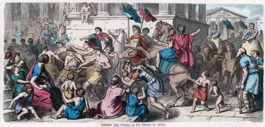 Oude geschiedenis. Rome. Optocht naar het circus ... (gravure)