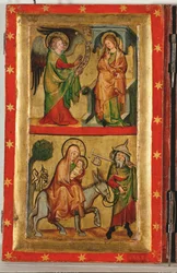 Annunciatie en vlucht naar Egypte, van het Clarissinnenaltaar ", het altaar van de nonnen van de Heilige Clara in Wroclaw, Polen (tempera op hout)