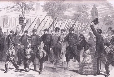 Aankomst in Parijs van Pruisische gevangenen na de slag bij Bagneun, Cassells Geschiedenis van de Oorlog tussen Frankrijk en Duitsland, uitgegeven door Cassell and Company Limited, ca. 1890