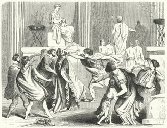 Moord op Filips II van Macedonië, 336 v.Chr. (gravure)