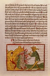 Belial bij de poorten van de hel, illustratie uit een Duitse vertaling van Das Buch Belial, 1473