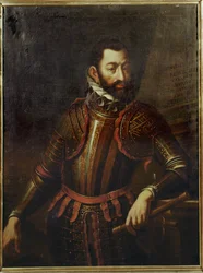 Graaf Adolf Schwarzenberg die in 1594 de vesting Gyoer, Hongarije, heroverde op de Turken ...