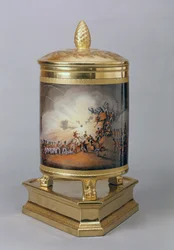 Gedekte pot met de Bestorming van Ciudad Rodrigo, uit het Pruisische Diner Servies, Berlijn, 1816-19